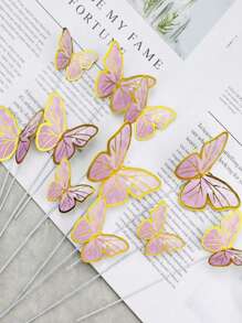 Set de 3 tarjetas con mariposas con borde dorado, apropiadas para decoraciones de boda y fiesta de cumpleaños, decoración de pasteles, decoración de mesa de postres