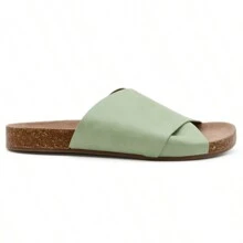 Women's Cork Footbed Slide Comfortable Cross-Strap Flat Casual Sandals - Green - View 2
