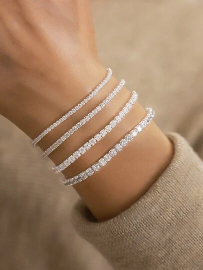 1 lyxigt S925 rent silver glänsande silver tennisbollsfärgat infällt armband, lämpligt för damfester och presenter, bröllop, förlovningsbrudssmycken