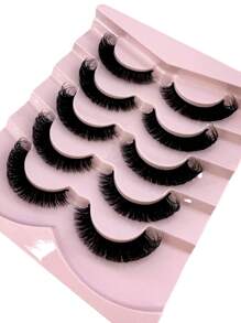 5 Pairs 5D Volume False Eyelashes Natural Looking DD Curl Fluffy Fake Eyelashes Cat Eye Lashes Faux Mink Eyelashes Fluffy Manga Fake Lashes Makeup Tools Strip Lashes, Lashes, Eyelashes, Fake Lashes - Black - View 4