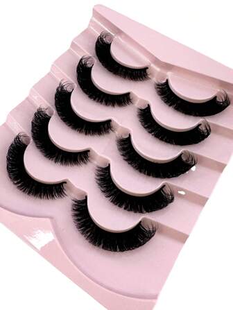 5 Pairs 5D Volume False Eyelashes Natural Looking DD Curl Fluffy Fake Eyelashes Cat Eye Lashes Faux Mink Eyelashes Fluffy Manga Fake Lashes Makeup Tools Strip Lashes, Lashes, Eyelashes, Fake Lashes