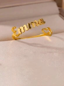 优雅定制名字不锈钢开口戒指 - 时尚可爱，适合日常佩戴或生日、母亲节等礼物，创意镂空，适合家庭聚会
