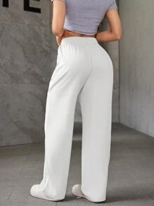 Women's Skinny Wide Leg Pants, Casual Drawstring Sweatpants - 白色 - 查看 2