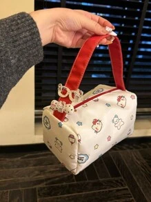 Sanrio 1 pieza Bolso de mano con diseño de dibujos animados y burbujas, estuche portátil de gran capacidad para lápices/bolsa de aseo, bolso de tote práctico
