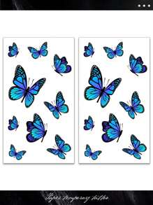 2 Pcs Waterproof Temporary Tattoos, Elegant Dynamic Blue Butterfly Design Premium Tattoo Stickers, Lasting 3-5 Days, Suitable For Men & Women To Cover Scars On Chest, Waist, Arm, Thigh Or Back, Great For Party, Gift, Holiday, Easy To Apply And Remove Disposable Body Art Tattoo Stickers