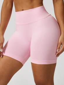 NcmRyu 1pc Solid Color Seamless Stretchy Shapewear Shorts Quick Dry Breathable Tight For Running Workout Training Spring Summer Conjunto Deportivo Mujer - Baby Pink - View 6