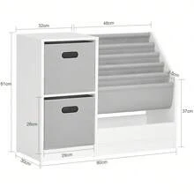 Children Kids Bookcase Toy Shelf Children Sling Bookshelf With 2 Fabric Boxes Grey W80 X D30 X H61cm KMB76-W - White - View 2