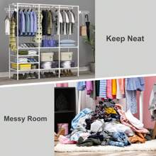 LOEFME Coat Rack Heavy Duty Double Clothes Rail Garment Hanging Display Stand Large Display Stand UK - White - View 6