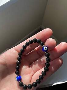 Braccialetto di cristallo con occhio malvagio, tormalina nera, empatia, protezione dell'aura, assorbimento di energia negativa, guarigione cristallina, sollievo dallo stress