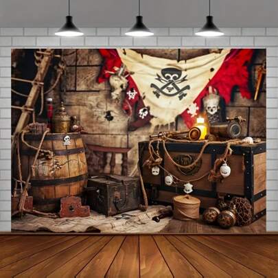 1pc Pirate Themed Photography Background, Map Party Photo Backdrop, Pirate Ship Deck Steering Wheel Party Banner Decor, Party Photo Backdrop Tablecloth Oversized Wall Decor, Suitable For Birthday Party, Anniversary, House Decoration