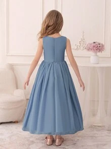 Gray Blue Chiffon Dress For Teenage Girls, Long Skirt For Party Wedding Formal Occasion - Màu xanh lam - Xem 7