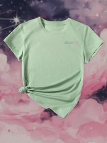 DEBY-Dames T-shirt Casual Ronde Hals Korte Mouw Drop Schouder Basic Fit Versie Bevat Katoen Textuur Delicate Voel Zacht En Comfortabel Ademend Veelzijdig, Gemakkelijk Te Combineren En Duurzaam Voor Meerdere Gelegenheden, Eenvoudig Geavanceerd Creatief Casual Kunst Letter Fruit Voedsel Patroon Dubbelzijdig Bedrukt Top