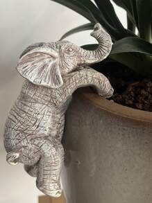 1个可爱攀爬大象花盆抱枕树脂悬挂杯大象雕像装饰，适用于家居花园围栏阳台露台草坪庭院雕塑和雕像 - 彩色 - 查看 2