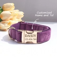 Multiple Colour Velvet Personalise Dog Collar Engraved Pet Name Plate Metal Buckle,Wedding Puppy Gift,Gold,Stylish,Soft And Does Not Harm The Skin,Colorful,Vintage,Simple,Unisex,Casual,Cuties,Custom,Personalized,Unique,Boyfriend,Girlfriend,Dad,Mom,Family,Friends,For Anniversaries,For Birthdays,For Graduation,For Prom,For Party,Gold Jewelry,Ideal Gifts For Him,Ideal Gifts For Her