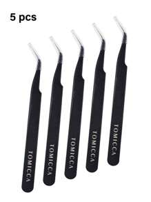 1 pièce/3 pièces/5 pièces Pince à ongles noire incurvée avec barre de pressage en silicone, outil de prise de strass pour ongles, pour le nail art, la presse à fleurs, le collage de stickers à ongles