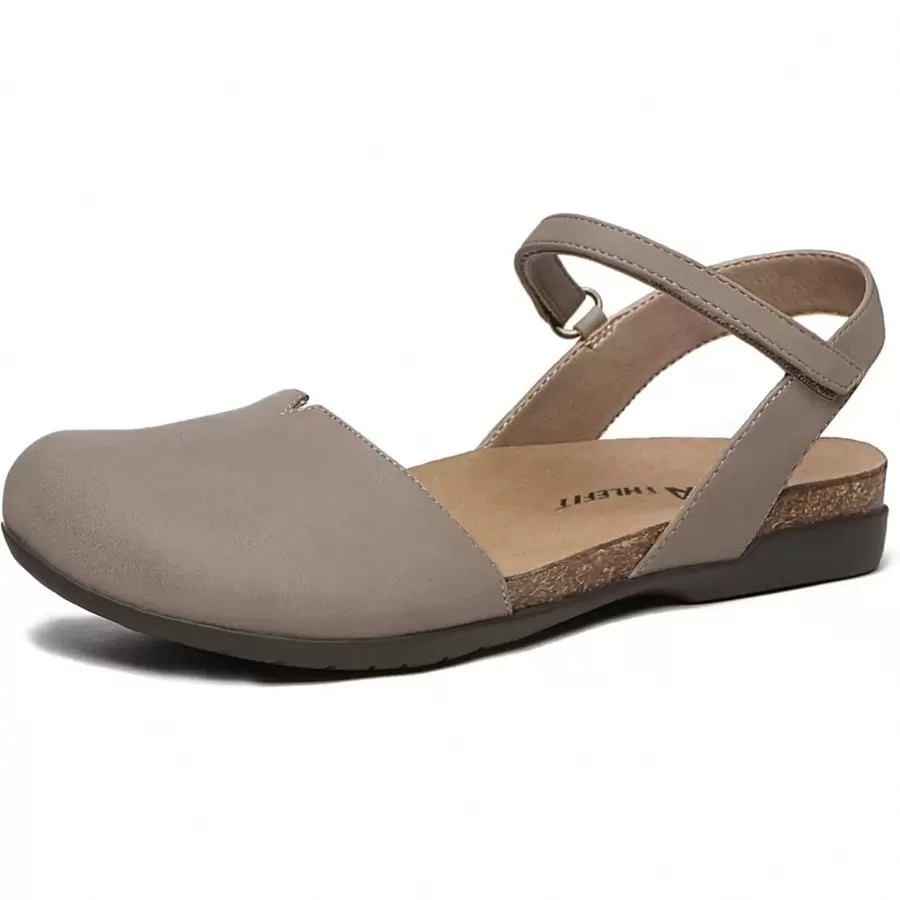 Athlefit Women's Gladiator Sandals Closed Toe Sandals Comfort Cork Footbed Arch Support Flat Sandals - Taupe - 查看 1