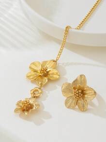 1 Set de joyería elegante y dulce con anillo y pulsera con flores de margarita, adecuado para uso diario, viajes y vacaciones - Dorado - Ver 5