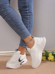 女士休闲运动鞋，网眼透气时尚百搭舒适鞋，软底减震防滑防汗设计， - 黑色 - 查看 1