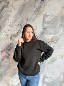 SUDADERA HODDIE AFELPADA UNICOLOR HOMBRE MUJER UNISEX CUELLO REDONDO LISA SIN BOLSILLO NI CANGURO DELANTERO - Negro - Ver 2