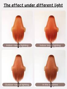 SALLYWELL 13*4 姜橙色蕾丝前假发，24 英寸长自然直发合成假发，适合日常佩戴和派对 - 薑色 - 查看 10