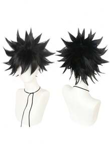 Tóc giả hóa trang Anime, Tóc sợi tổng hợp chịu nhiệt, Kiểu thẳng đen ngắn, Mũ lưới hoa hồng mềm mật độ cao, Dành cho trang phục dự tiệc Halloween, buổi hòa nhạc lễ hội trường, chụp ảnh kỳ nghỉ, sự kiện theo chủ đề, triển lãm truyện tranh & 1 mũ tóc giả - Cần tự tạo kiểu - màu đen - Xem 1