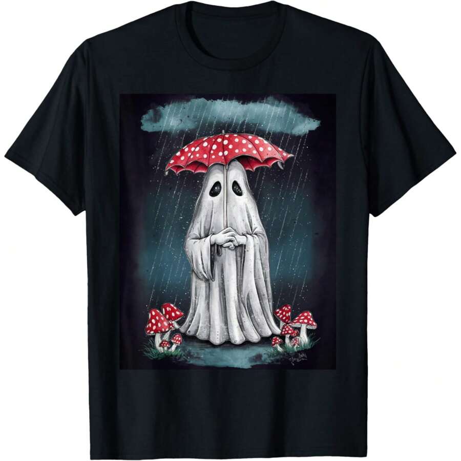 Spooky Cottagecore Ghost - Halloween Mushroom Delight T-Shirt