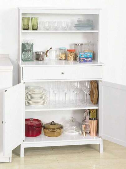 SoBuy FSB26-W Kitchen Cabinet With Drawer And 2 Doors, Kitchen Shelf, Sideboard With 4 Shelves, Buffet Cabinet, Microwave Cabinet, Side Cabinet, White, WDH Approx.: 90x148x40cm