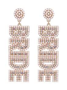 Diseño De Letra Novia Con Cuentas Blancas Brillantes Decoración De Diamantes De Imitación Pendientes De Borla Estilo Bohemio Lindo Joyería De Aleación Accesorios De Boda - Estilo 1 - Ver 4