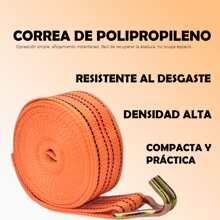 Vmingo Eslinga correa de amarre 5cm x 10m carga de coche y camión 2500kg Gancho Tensor Acero cuerda de remolque cinturon de trinquete - Naranja - Ver 6