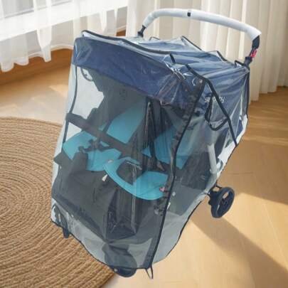Twin Baby Stroller Rain Cover, Fits Side-By-Side Strollers, Double Layer Waterproof Windproof Baby Carriage Cover, Outdoor Activity Accessory