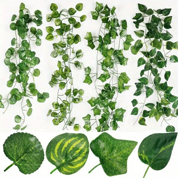 1 pieza Guirnalda artificial de 200cm de hiedra y hojas, corona colgante de plantas perennes para decoración de habitaciones, jardín, oficina, boda y pared, corona de hojas de hiedra verde, decoración del hogar y el jardín, manualidades con flores y hojas falsas para decoración de primavera/verano