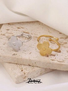 1 pieza Anillo ajustable con forma de trébol de cuatro hojas de acero inoxidable cuadrado a la moda para mujer, adecuado para uso diario, como regalo