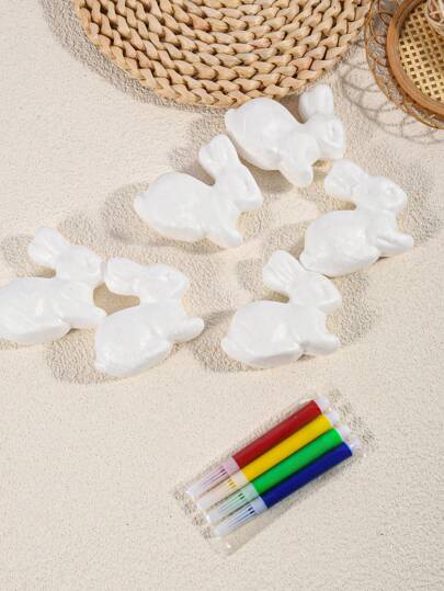 1 Set Of Easter DIY Six Tiny Foam Rabbit Craft Unpainted Polystyrene Bunny Modelling Craft Mini Rabbit Craft Animal Mould For DIY Colored Drawing Crafts