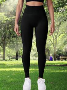 Summer Workout Seamless High Waisted Women's Hip Lifting Outdoor Fitness Leggings, Sports Yoga Leggings, High Elasticity Solid Color