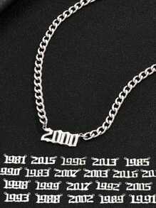 时尚不锈钢出生年份数字项链，简约优雅宽链，男孩简约配饰，男孩节日礼物