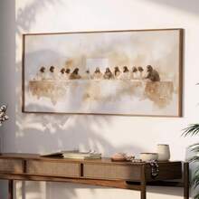 1 pieza LakelzDecor Impresión en lienzo abstracta beige minimalista "La Última Cena" - Pintura en lienzo inspirada en Leonardo Da Vinci, arte de pared horizontal grande para decoración de sala de estar y dormitorio, sin marco, arte de pastor, fe cristiana, mural grande, arte de gran tamaño, carteles