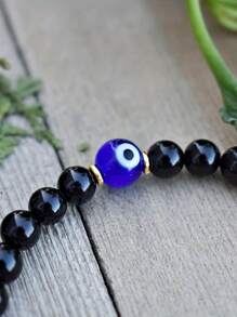 Braccialetto di cristallo con occhio malvagio, tormalina nera, empatia, protezione dell'aura, assorbimento di energia negativa, guarigione cristallina, sollievo dallo stress