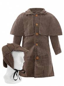 Boys Sherlock Holmes Costume World Book Day Character Victorian Detective Fancy Dress Outfit Deerstalker Hat With Coat And Magnifying Glass Kids Girls Boys Costume For World Book Week - Costume & Hat - View 2