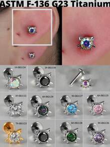 1 件钛合金猫用氧化锆唇环耳软骨耳屏内螺纹 Cz 耳轮耳垂耳环耳甲穿孔珠宝 - 如圖 - 查看 8