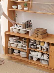 1pc Expandable Multi-Tier Plastic Shelf, Space-Saving Storage Rack For Kitchen, Living Room, Dormitory, Shoes & Slippers - Multicolor - View 4