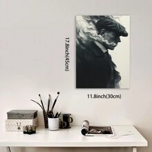 Framed-Gentleman Smoking Retro Canvas Wall Art Black And White Decor Ideal For Men - 裱框 - 查看 2