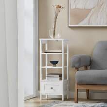 SoBuy FBT91-W, Bàn phụ, Bàn cuối, Bàn điện thoại, Đèn bàn, Bàn sofa, Bàn đầu giường có 3 kệ và 1 ngăn kéo, Rộng 30 X Sâu 28 X Cao 74cm Trang trí phòng tắm gia đình, Bộ sắp xếp phòng tắm Phụ kiện phòng tắm mùa hè - trắng - Xem 3