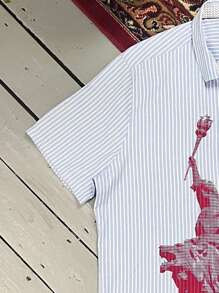 夏季男士短袖条纹印花 Polo 领休闲衬衫