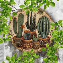 Vintage Desert Cactus Sunset Theme Round Wooden Sign, Retro Home Kitchen Garden Club Garage Office Wall Decor, Ideal Holiday Gift, Random Hole Style