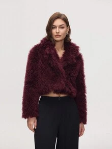 Chaqueta corta de imitación de piel elegante para otoño/invierno - vino tinto - Ver 5