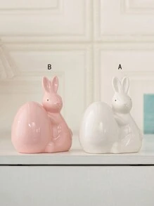 1 Peça Estatueta Cerâmica de Coelho Segurando Ovo, Branco/Rosa, Estilo Minimalista Fofo, Decoração de Páscoa, Adequado para Mesa de Escritório, Casa, Cozinha, Quarto, Sala de Estar, Enfeite Festivo