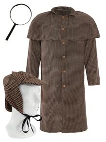 Mens Sherlock Holmes Costume World Book Day Character Victorian Detective Fancy Dress Outfit Deerstalker Hat With Coat And Magnifying Glass Adults Teacher Costume For World Book Week - Cape, Hat & Magnifying Glass - View 2