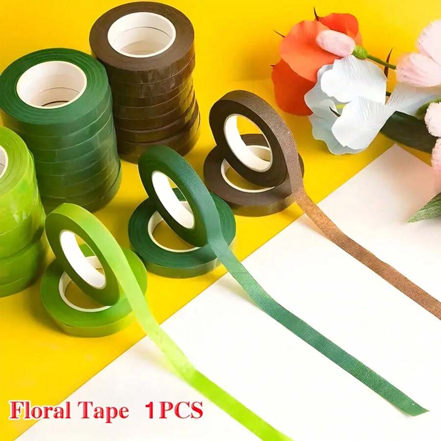 1 Roll Dark Green Floral Tape, Waterproof Nylon Material, Used For Wrapping Flower Stems, Floral Arrangements, Corsages, Wedding Bouquets, Christmas Crafts, Florist Supplies, Stretchable And Adhesive, Usage Tutorial Included