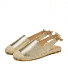 Women's Closed Toe, Elastic Back Heel Rope, Sparkly Material, Wedge Heel Sandals - Gold - View 5