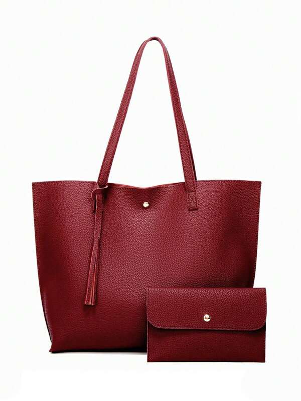 2022 Nova bolsa de borla de cor sólida com bolsa, bolsa de ombro de grande capacidade, bolsa de compras de moda europeia e americana